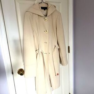 Anne Klein Cream Hooded Trench Coat